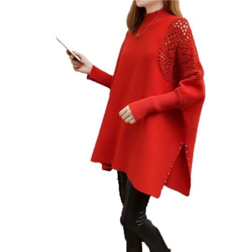 Women Sweater Pullovers 2020 Autumn Oversized Loose cloak Coat Spring Bat Long Sleeve Hollow sweater turtleneck Knitted sweater
