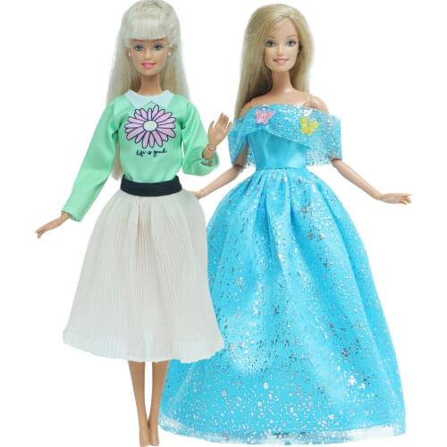 2 Pcs / Lot Handmade Doll Dress Princess Gown Blue Green Daisy Flower Skirt Clothes for Barbie Doll 12'' Accessories Kids Toys