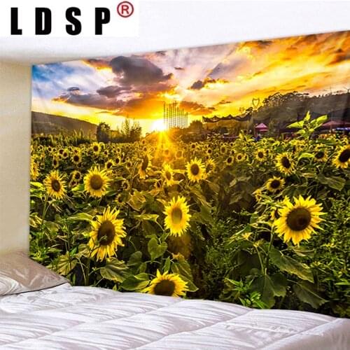 LDSP Mountain Sunflower Natural Landscape Tapestry Hanging Covering Rugs Background Cloth Beach Mat Blanket Art Home Decor