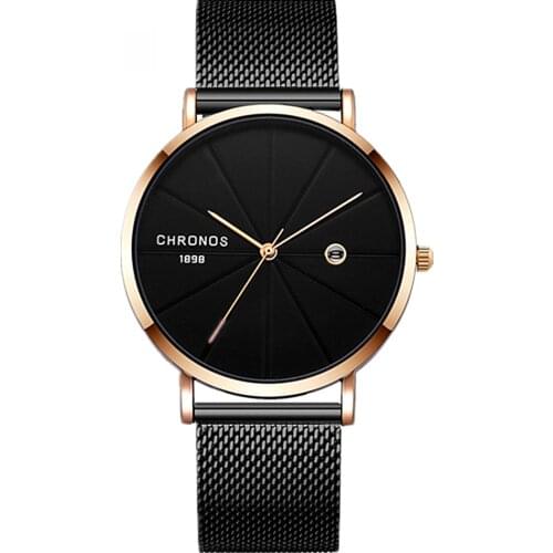 Luxury Men Watches Fashion Style Simple Steel Mesh Ribbon Quartz Clock For Party