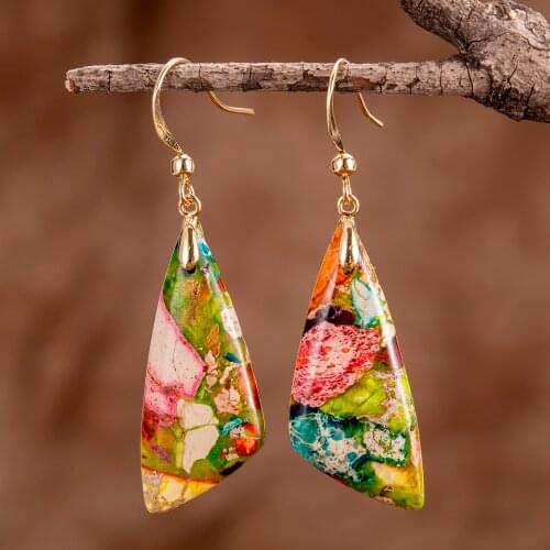 New Living Color Special Triangle Stones Dangle Drop Women Hook Earrings
