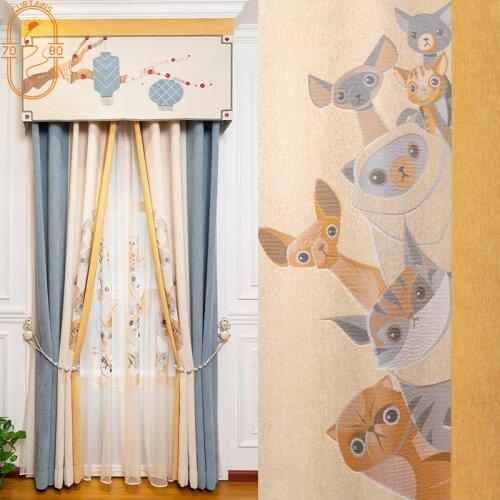 High-end Childrens Curtains for Living Room Bedroom Balcony Curtains Chenille Cashmere Seamless Stitching Curtains Cartoon