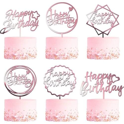6pcs/set Happy Birthday Acrylic Cake Toppers Rose Gold Birhday Cake Topper for Kids Birthday Party Cake Decorations Baby Shower