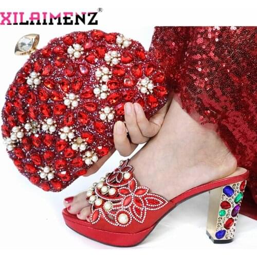 2019 Classics Style Red Color Shoes and Bag Sets Nigerian Women Shoes with Matching Bags Ladies Slipper for Royal Wedding Party