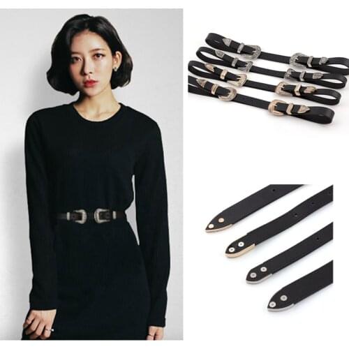 HATCYGGO Retro Leather Belts For Women Waist Belt Female Carving Double Pin Belt Buckle Luxury Waistband Ladies Belts For Jeans