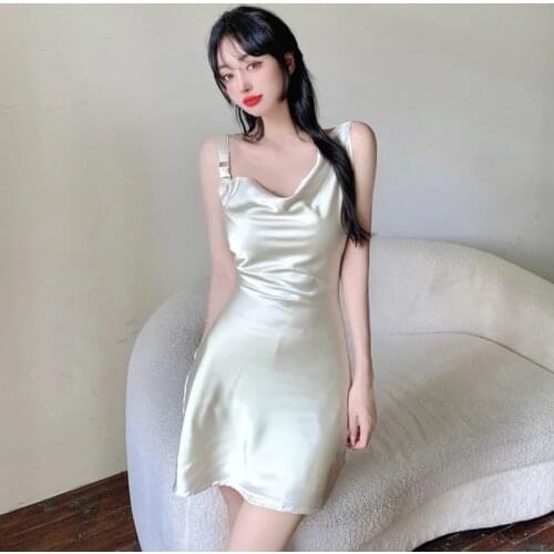 ZC3440 2021 summer new women fashion sexy temperament slim high waist pure color shoulder strap dress cheap wholesale