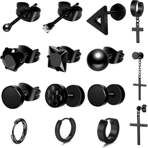 1 Pairs Mens Earrings Punk Hoops Ear rings Stainless Steel Cross Earrings for Men Black Stud Earrings Jewelry Piercings