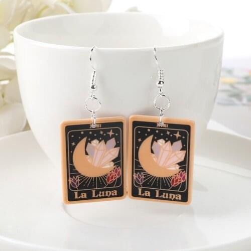 1Pair Drop Earring La Luna Tarot Deck Card Sun And Moon Divination Crafts Fashion Jewelry For Gift