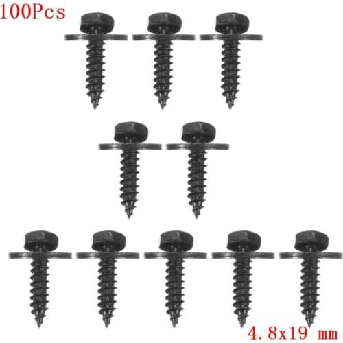 100Pcs/Set 4.8 x 19 mm Self Tapping Tapper Screw And Washer Black 8mm Hex Head Self Tapping Tapper Screws Repair Screws For BMW