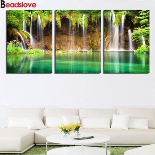 3 Pieces Diamond Painting waterfall landscape triptych 5D Diamond Mosaic Crafts Diamond embroidery pattern paintings rhinestones