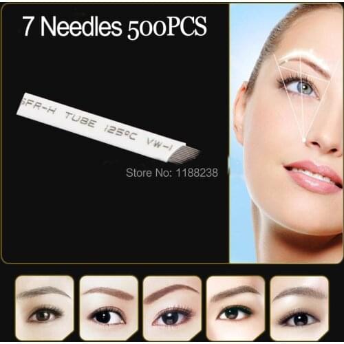500pcs/lot Permanent Makeup Blade Manual Professional Eyebrow Tattoo Pen Blades curved 7 needles High Quality Free Shipping