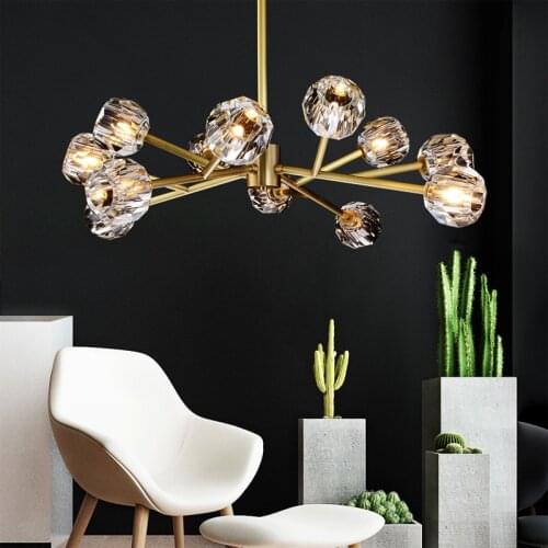 American RH Living Room K9 Crystal Led Chandelier Lustre Gold Metal Branch Pendant Chandelier Lighting Living Room Fixtures