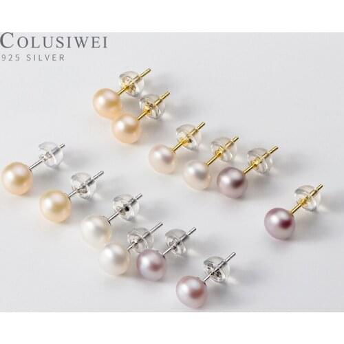 Colusiwei New 925 Sterling Silver Colorful Natural Pearl Stud Earring for Women Genuine 100% Anti-Allergy Ear Pin Fine Jewelry