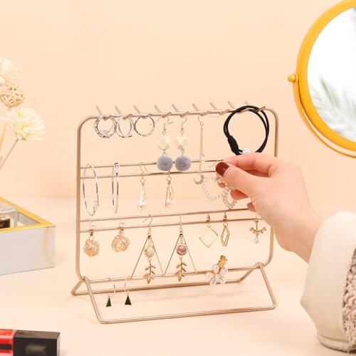 Girl creative jewelry iron storage rack necklace hanger earring display stand lady jewelry storage bathroom countertop organizer