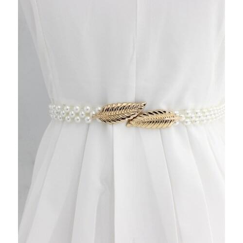 Elegant Women Pearl Belt Waist Belt Elastic Buckle Pearl Chain Belt Female Girls Dress Crystal Strap