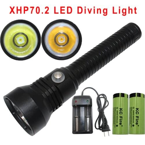 XHP70.2 LED Diving Flashlight Torch 26650 Tactical Underwater Light Yellow/White 4000 Lumens Waterproof Scuba XHP70 Dive Light