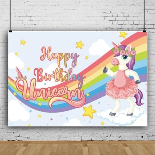 Rainbow Unicorn Dress Cartoon Little Girls Cake Portrait Photography Backdrops Photocall Birthday Party Background Studio Props