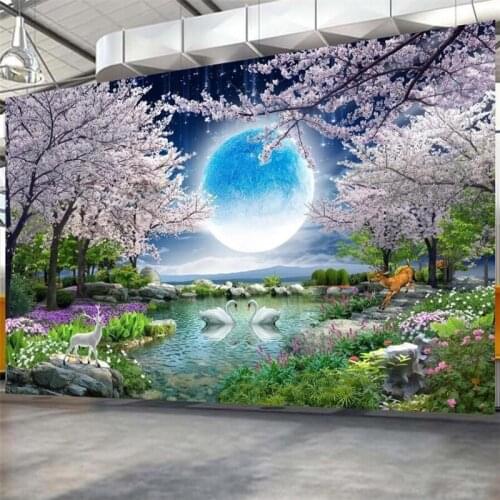 Custom wallpaper 3d moonlight beauty moon flower good moon full cherry tree landscape painting living room background wall paper