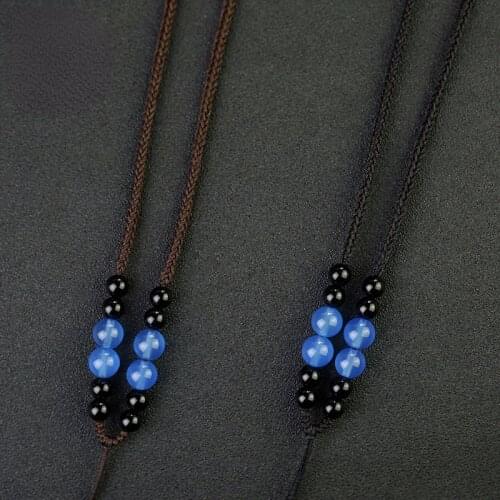 Natural Blue Classic Hand Woven Jade Necklace Fashion Pendant Jewelry Black Rope Women Men Pendant