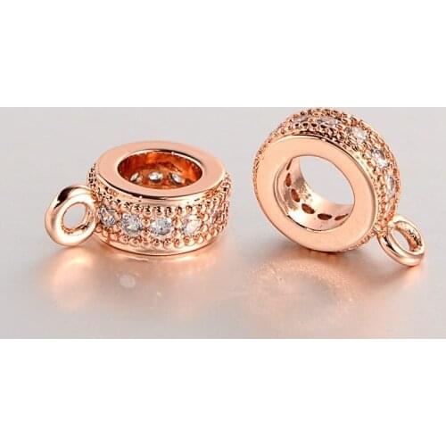 Brass Micro Pave Cubic Zirconia Hanger Links Bail Beads Platinum Rose Golden 11x8x3mm, Hole: 2mm and 4.5mm