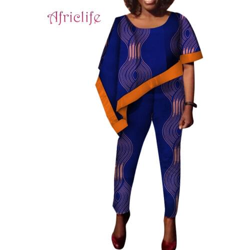 Summer African Suit Sets for Lady Regular Top and Pencil Pant Women Plus Size Custom Clothing WY5202