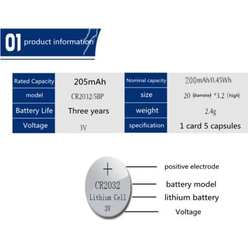CR2032 button battery 3V lithium battery, suitable for car remote control, weight scale, self-calculation, electronic watch