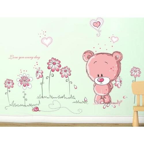 Cartoon stickers cute panda dog wall sticker kids room home decor teddy bear vinyl kids room decal baby nursery room Decor