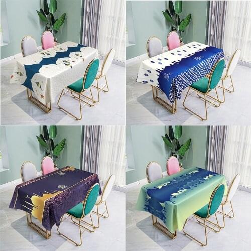 Muslim Eid Mubarak Printed Tablecloth Waterproof Rectangle Dining Tablecloth Kitchen Table Cover Ramadan Decor Home