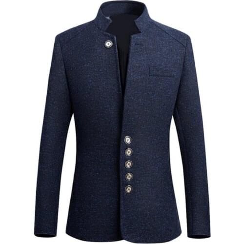 Autumn Suit Jackets Men Solid Color Long Sleeve Stand Collar Single-breasted Plus Size Slim Blazer Suit Jackets Business 5XL