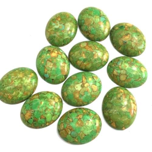 Natural Stone Green turquoise Cabochon Beads Flat Back Oval No Hole Loose Beads For jewelry making DIY Ring Necklace accessories