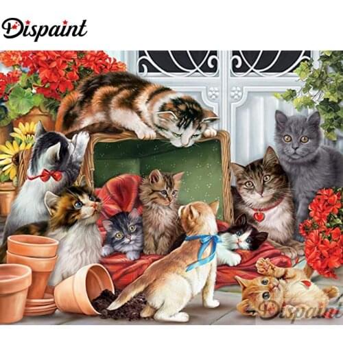 Dispaint Full Square/Round Drill 5D DIY Diamond Painting "Animal cat scenery" Embroidery Cross Stitch 5D Home Decor A10795