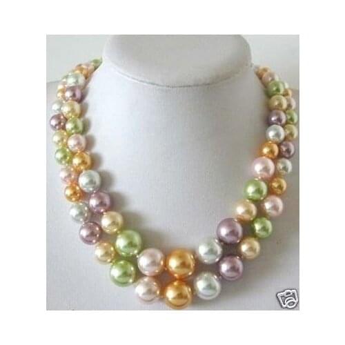 Noblest 2 ROW MULTICOLOUR SHELL GENUINE PEARL NECKLACE Fashion AKOYA Free shipping