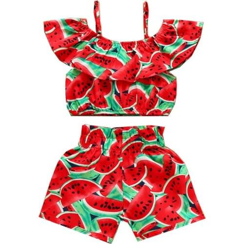 Toddler Baby Girl Summer Clothes Set Watermelon Sunflower Sleeveless Halter Crop Top + Shorts 2Pcs Outfits 1-6T