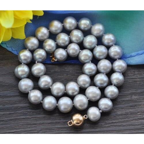 MCT·STAR Z10240 A++ 17"-24" 12mm Gray Round Freshwater Pearl Necklace