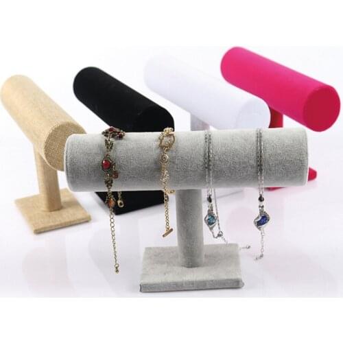 Portable Velvet/PU Leather Bracelet Bangle Necklace Display Stand Holder Watch Jewelry Organizer T-Bar Rack