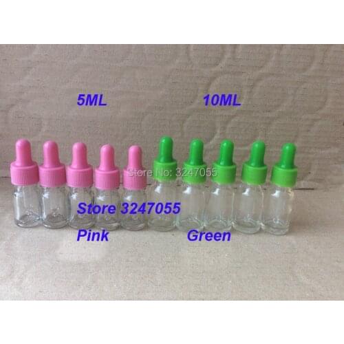 5ML Clear Glass Empty Cosmetic Dropper Bottle with Pink Glass Top, Creative Green Glass Pipettes Essential Oil Container/Vials