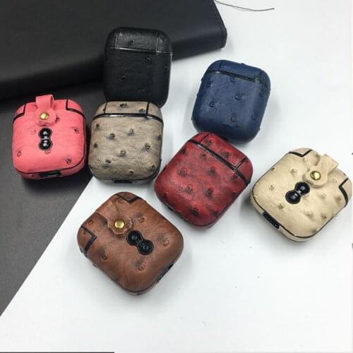 Luxury Ostrich Skin Leather Case For Apple Airpods Case Wireless Bluetooth Shockproof Protective Case For air pod 1 2 Hard Cover