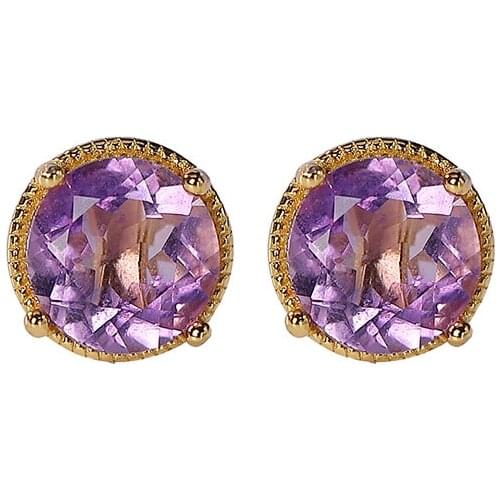 S925 sterling silver gold-plated cut inlaid amethyst stud earrings personalized simple hollow womens earrings