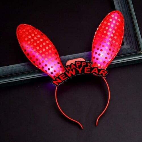 Happy New Years Eve Party Supplies 2020 Cute Rabbit Ears Headband Light Flashing LED Costume Dress Up Cosplay For Woman Girl