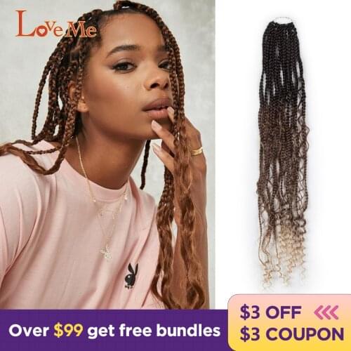 Synthetic 30 inch Crochet Braids Hair Extension Goddess Braiding Faux Locs With Curly Hair Ombre Brown Twist Hair Braids LOVE ME