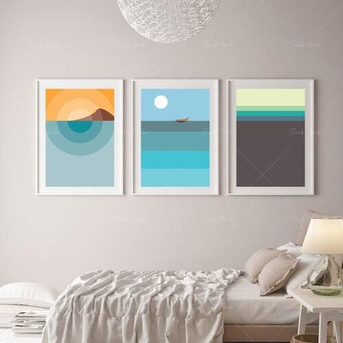 Nordic Pastel Colors, Minimalist Boat Print, Abstract Nordic Triptych, Nordic Sea Geometric, Seascape Digital Print, Modern Sea