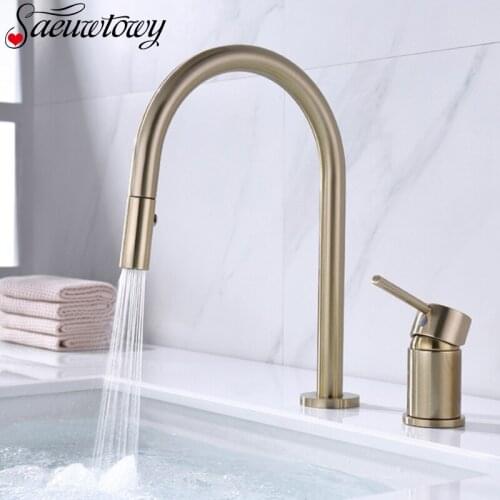 Pull Out Kitchen Faucet Brass Material Basin Faucet Hot Cold Water Sink Mixer Tap Bathroom Faucet Free Rotatble Type