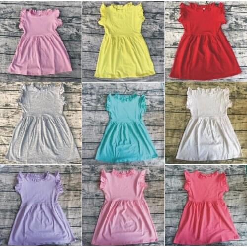 Candy color multicolor optional girls flutter ruffle sleeveless dress breathable cool comfertable round neck design