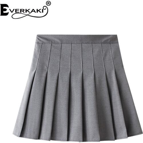 Everkaki Solid Mini Pleated Skirt Women Summer Harajuku Japanese Bottom JK Uniform Skirts with Lining Zipper Falda Female 2021