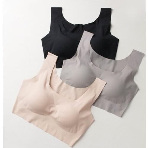 ATOXY Women Plus Size Ice Silk Bra Top Seamless Vest Bras Soft Thin Push Up Underwear Comfortable Sleep With Chest Padded