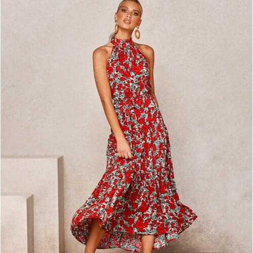 Summer Women Halter Strapless Lace-up Long Dress Dot Print Casual Vacation Maxi Sundress Ladies Elegant Party Sleeveless Dresses