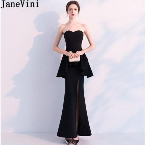 JaneVini Fashion Black High Split Prom Dress Long Peplum Mermaid Bridesmaid Dresses Sexy Sweetheart Floor Length Party Gowns