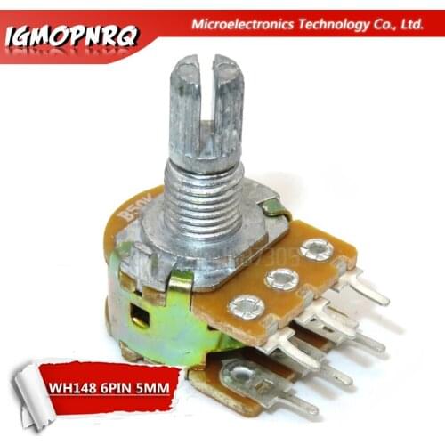 100pcs WH148 B1K B2K B5K B10K B20K B50K B100K B500K 6Pin Shaft Amplifier Dual Stereo Potentiometer 1K 2K 5K 10K 50K 100K 500K