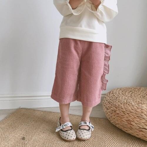 2021 Baby Girls Corduroy Classical Pants Kids Solid Elastic Waist Cropped Trousers Teenage Children Sports Pants Toddler Clothes