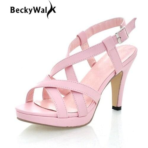 BeckyWalk Open Toe Gladiator Sandals Women Summer Style Platform Shoes Ladies Cross-strap High Heels Sandals Size 34-43 WSH2642